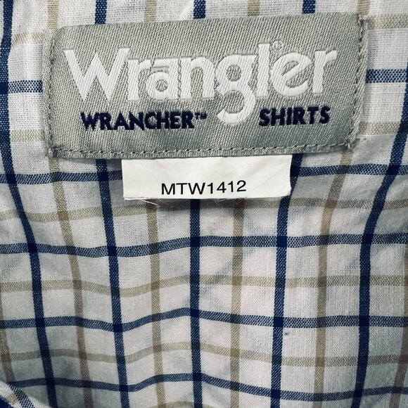 Wrangler Mens Western Shirt 2XL White Blue Plaid Pearl Snap Short Sleeve Pockets - Picture 8 of 8